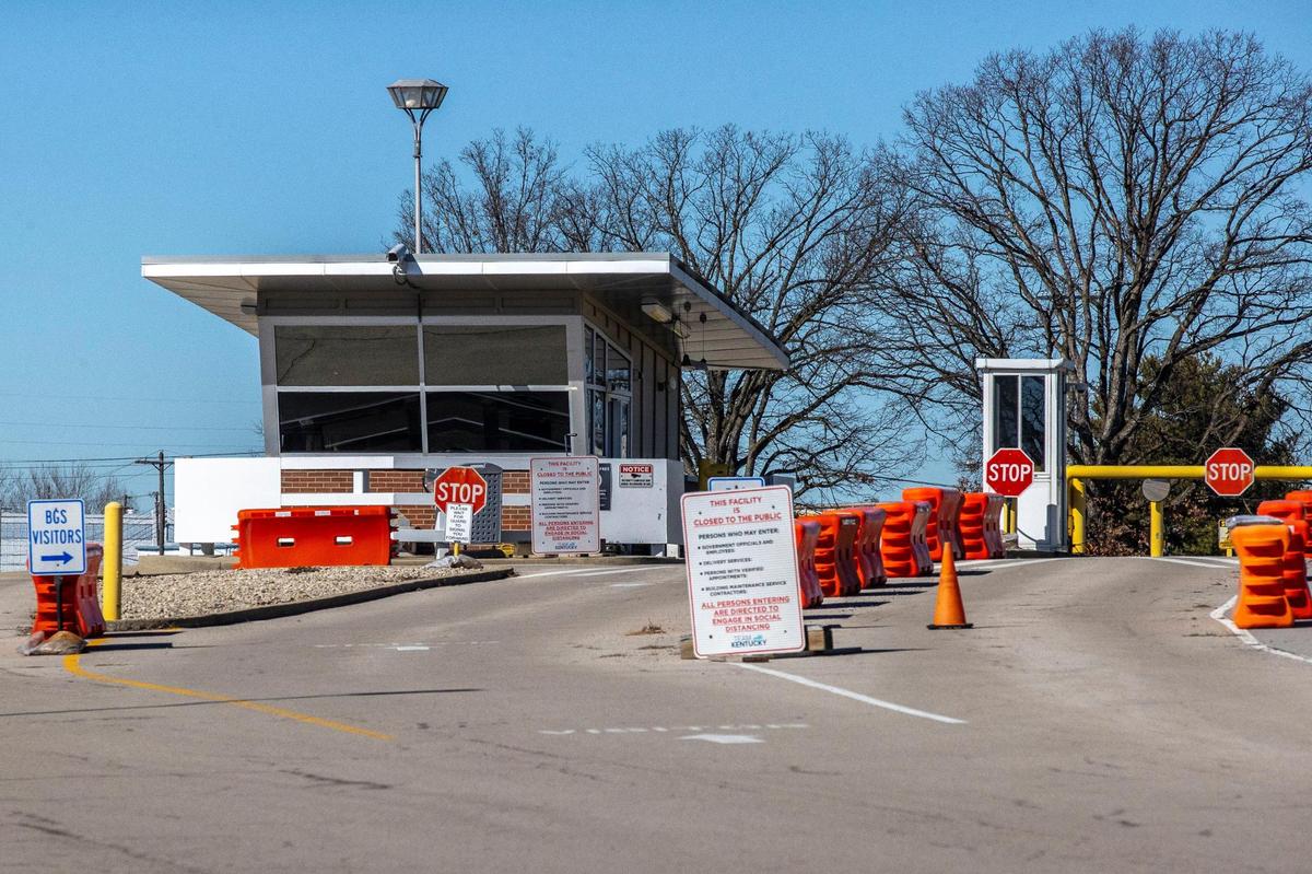 An entry gate at Bluegrass Station is photographed on Monday, Feb. 5, 2024.
