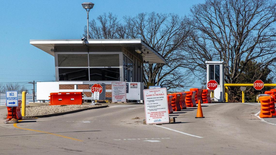 An entry gate at Bluegrass Station is photographed on Monday, Feb. 5, 2024.
