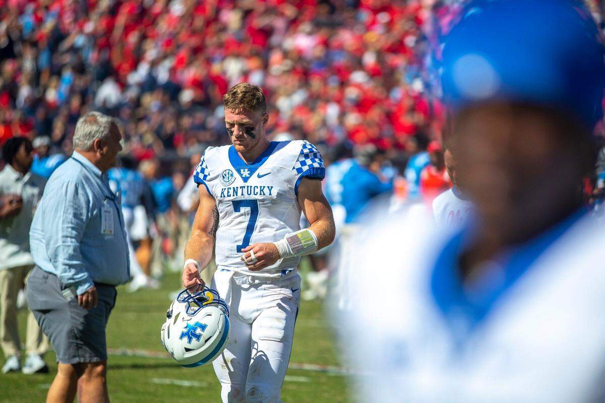 Kentucky quarterback Will Levis suffered multiple injuries in the Wildcats’ loss at Ole Miss.