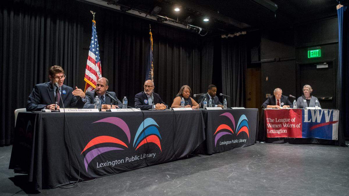 Candidates vying for three at-large seats on the Lexington Council spoke at a League of Women Voters forum Saturday at the Lexington Public Library.