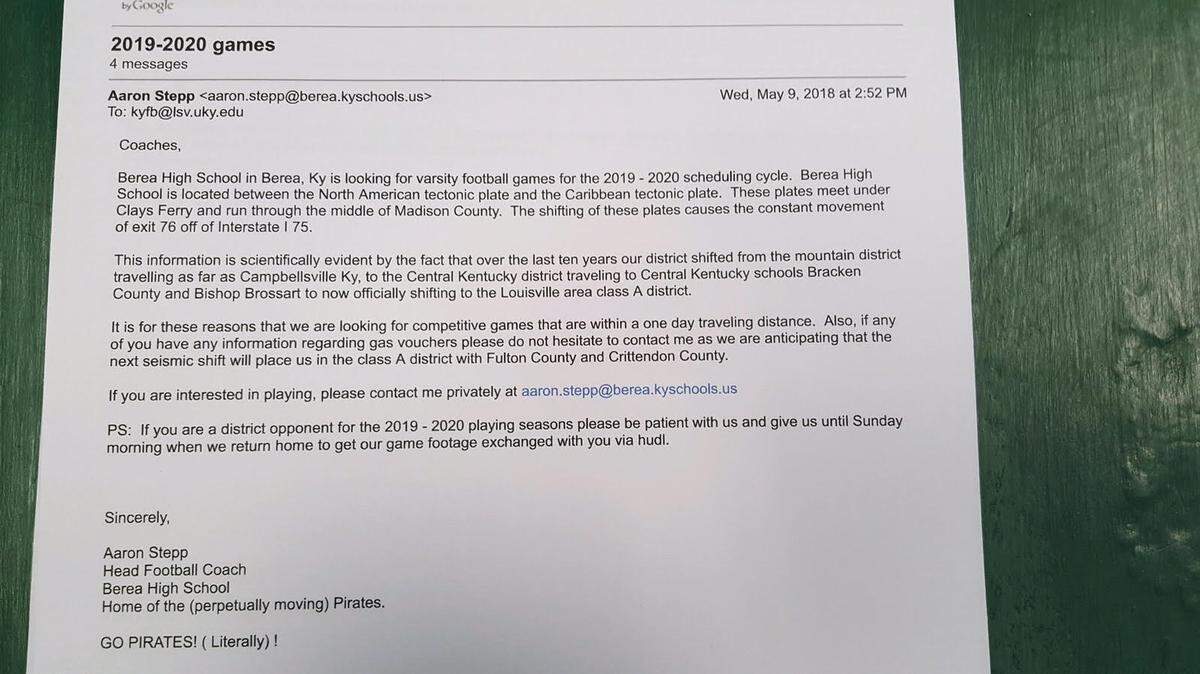 Berea football coach Aaron Stepp wrote a satirical letter to coaches in the state.