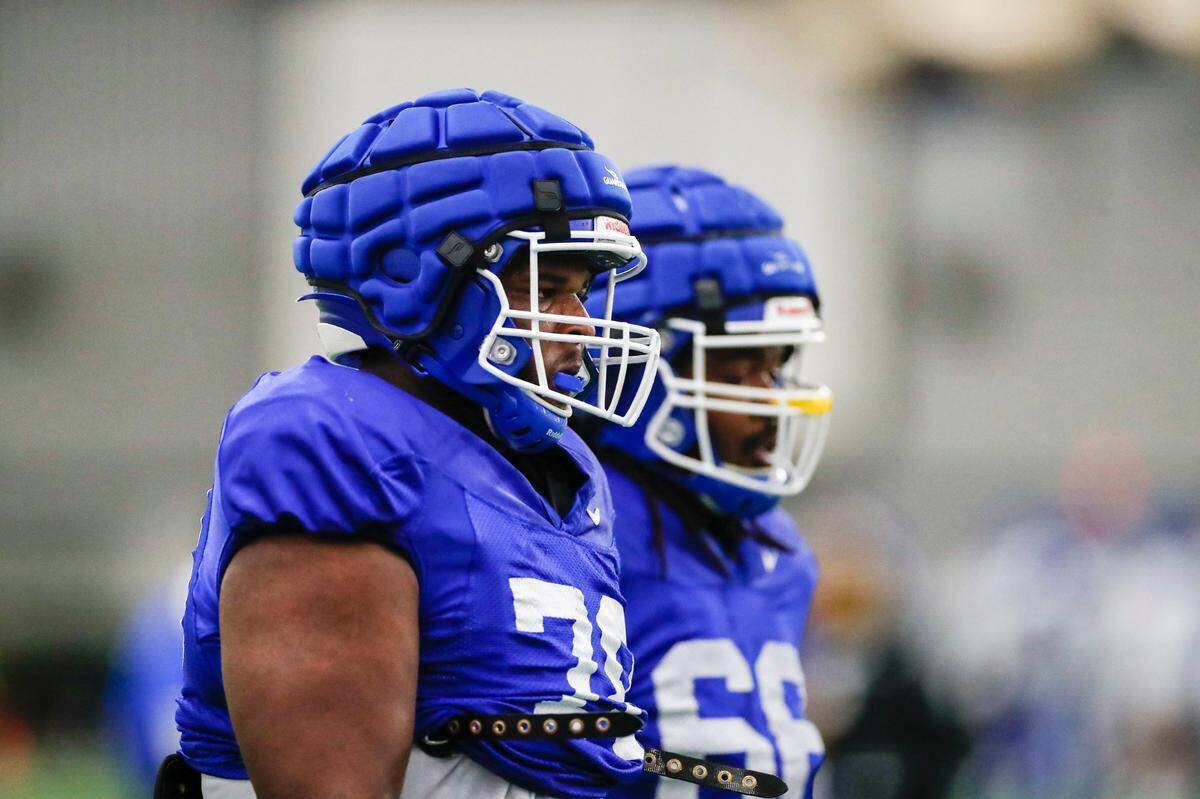 Kentucky freshman offensive lineman Kiyaunta Goodwin (78) said learning from coaches with such close connections to the NFL has been exciting as he starts his college career.