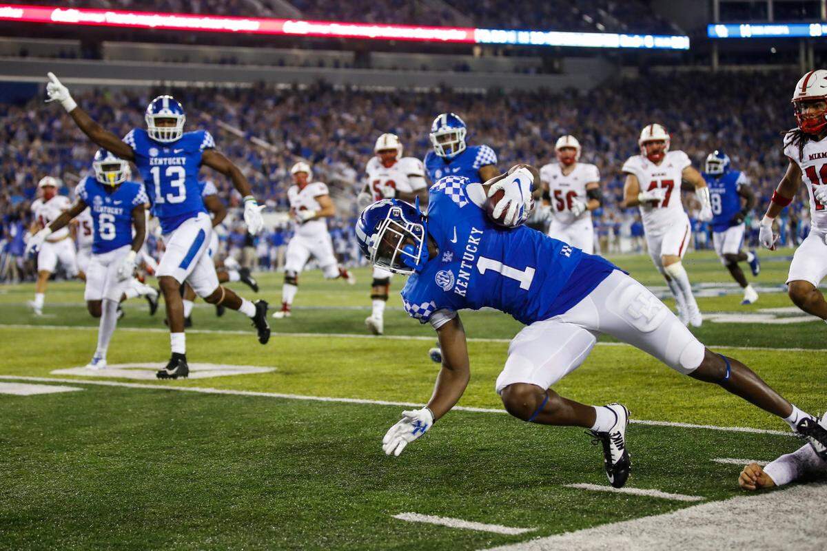 In two games with Kentucky after transferring from Mississippi, defensive back Keidron Smith (1) has set up a Wildcats touchdown with a fumble recovery and return against Miami (Ohio) and scored a TD on a pick six at Florida.