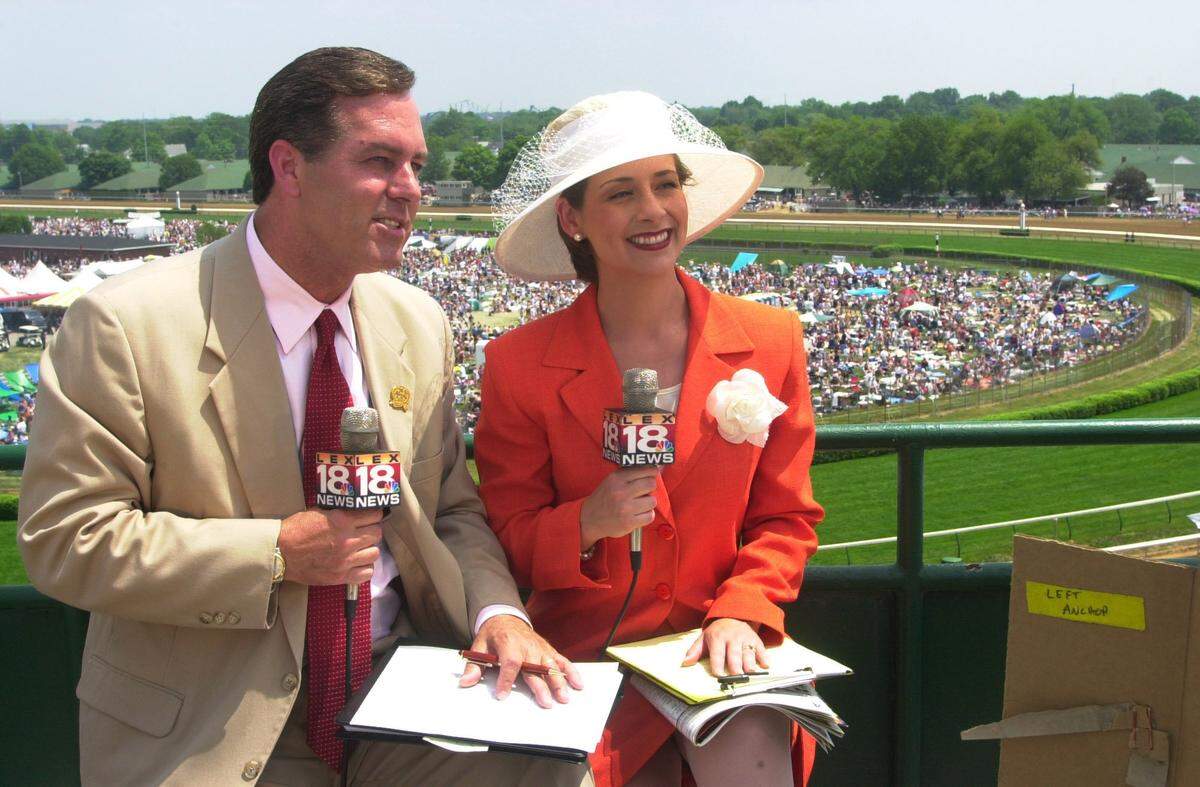 Anchors Kevin Christopher and Nancy Cox during LEX 18’s coverage of the the 127th running of the Kentucky Derby May 5, 2001 at Churchill Downs. It was the station’s first time with all-day coverage of the Run for Roses.