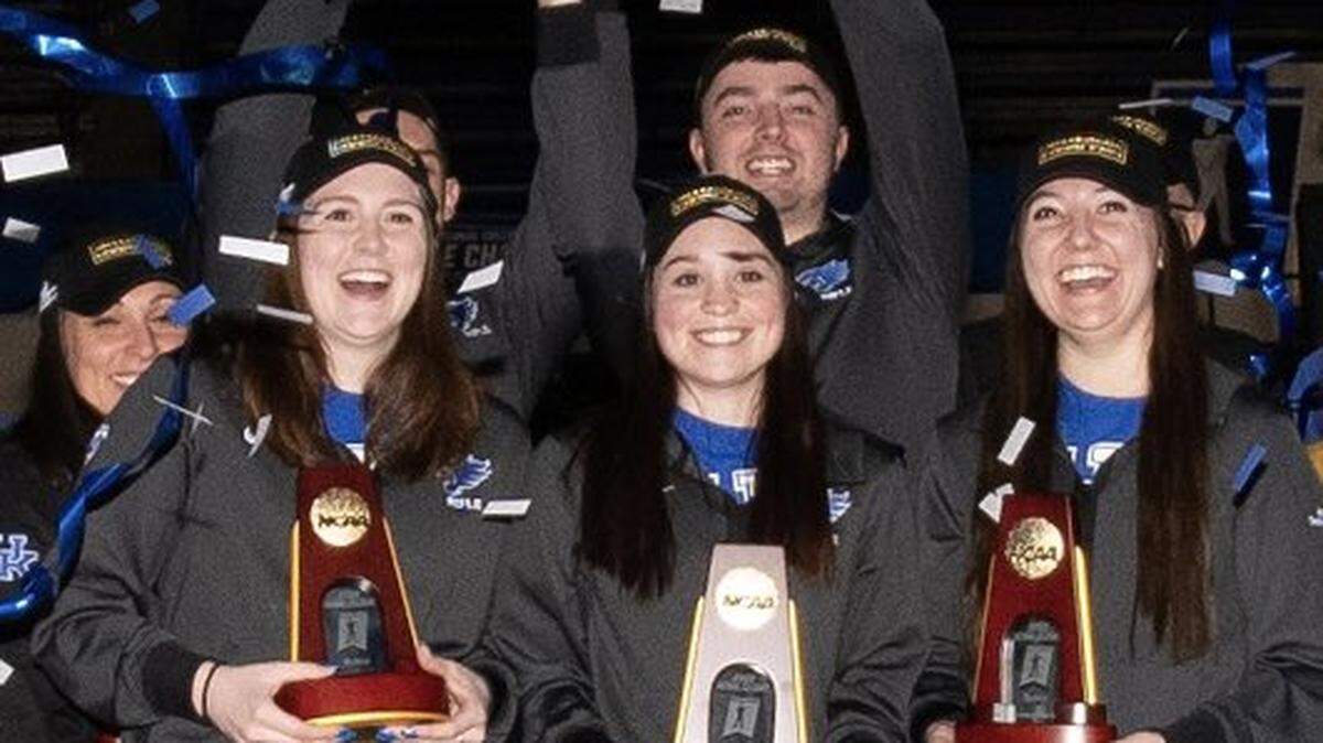 The Kentucky rifle team celebrates winning the 2022 NCAA team championship. It’s the second straight year that UK has won the NCAA team title, and the fourth time in the last 11 years.