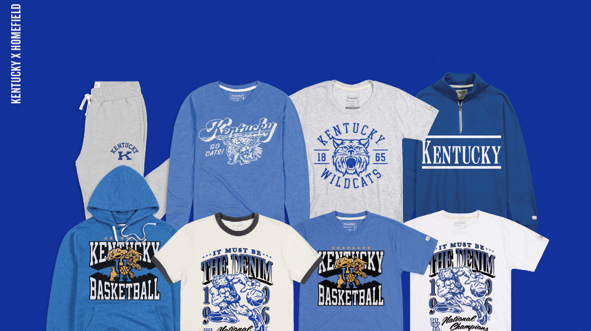 Homefield Apparel, an Indiana-based company that licenses sports logos and sells merchandise, released new T-shirts on Saturday as part of a refresh for its University of Kentucky section. Several of the new shirts celebrate national championship teams for the UK men’s basketball program.