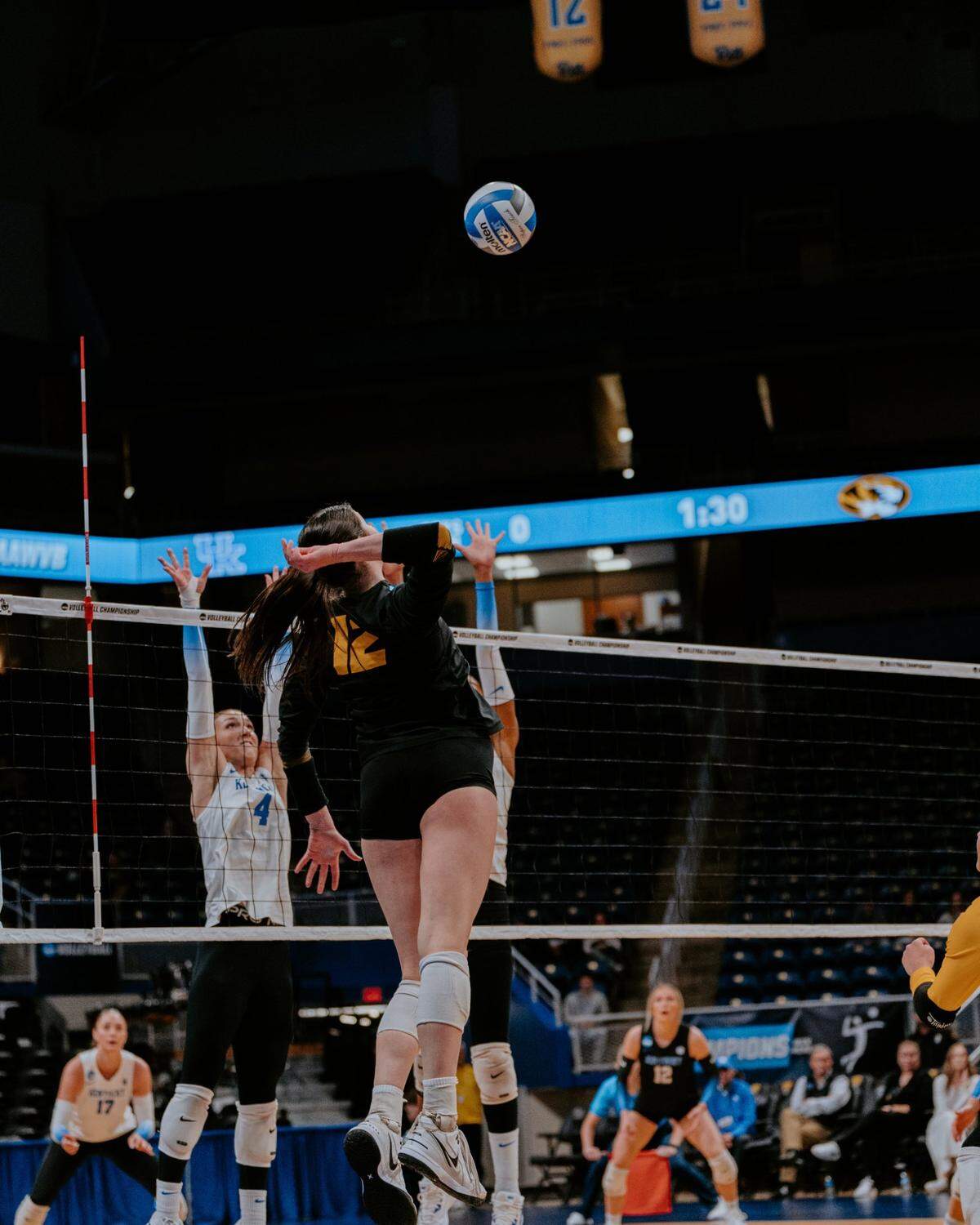 Kentucky beat Missouri three sets to one Thursday afternoon in Pittsburgh to advance to an NCAA Tournament quarterfinal match on Saturday.