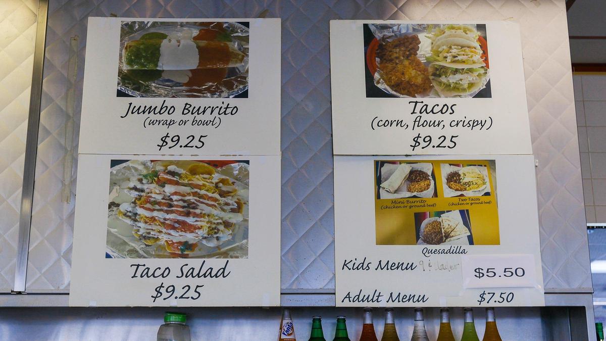 Part of the menu displayed at Pablo’s Fresh Mexican. Chef Olmeda Sapian makes almost everything fresh every morning, marinating the chicken and steak in his own recipe or slow cooking the carnitas and shredded beef in the oven for six hours.