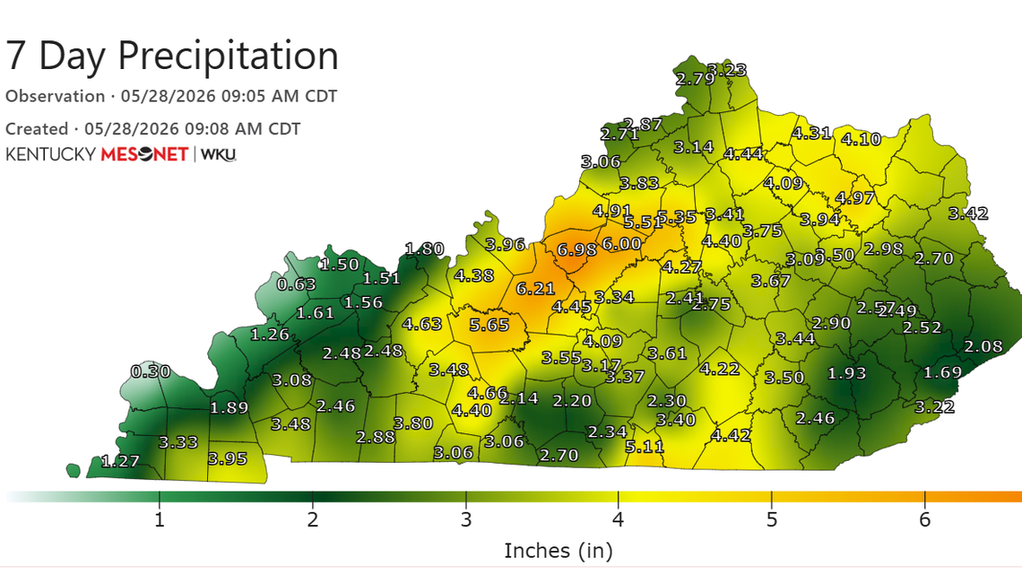 A week straight of wet weather. Here’s how much rain Kentucky has had in recent days