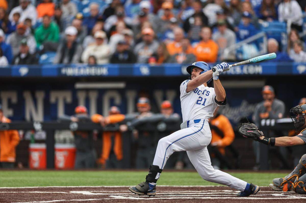 Kentucky’s Ryan Waldschmidt hits a home run against Tennessee during Friday’s game at Kentucky Proud Park.