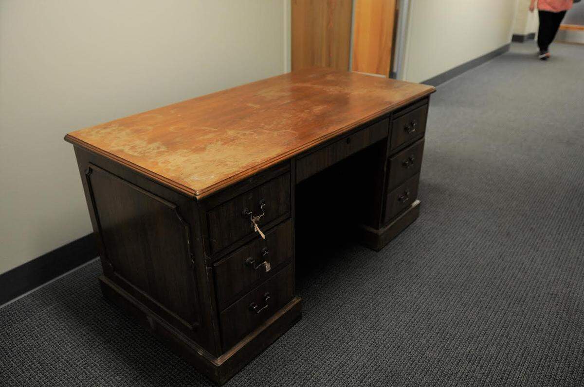 This is one of the old desks the Kentucky Legislative Research Commission has replaced with more than $900,000 worth of furniture.