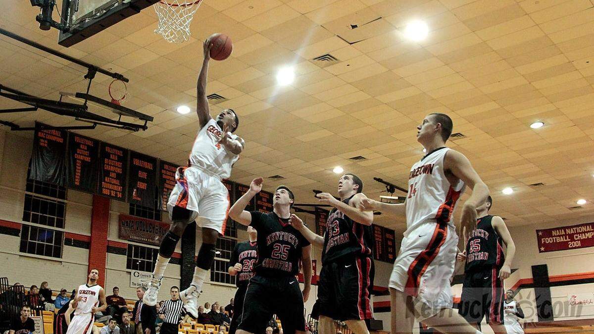 Georgetown's D.J. Townsend scored against Kentucky Christian in December. Georgetown College started the season slowly but finished strong and won the NAIA Div. I national title. Photo by Pablo Alcala | Staff