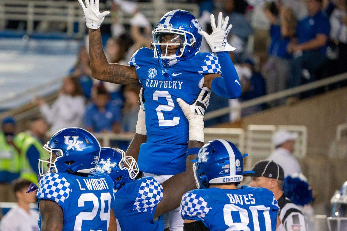 Kentucky Wildcats wide receiver Barion Brown (2) ranks second on the team in catches and receiving yards as a freshman.