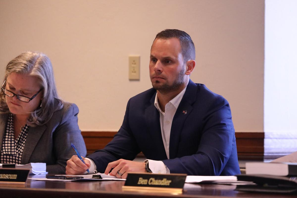 Kentucky State Board of Elections member Josh Branscum attended a meeting of the board in the Capitol on March 19, 2018. The meeting was held on the same morning Gov. Matt Bevin signed into law House Bill 114, which stripped Grimes’ power over the board. Grimes did not attend.