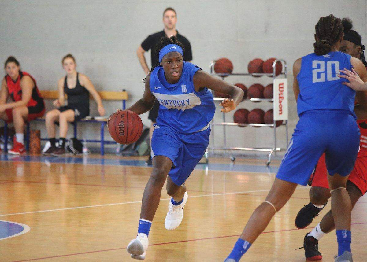 After earning MVP honors while leading Team USA to the gold medal in the FIBA Americas Under-18 Basketball Tournament in Mexico City, Rhyne Howard flew to Italy and scored 15 points for the University of Kentucky women’s team in an 81-64 exhibition victory over Marghera on Aug. 10, 2018.