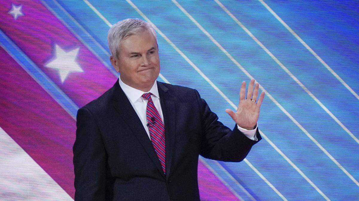 Mar 3, 2023; National Harbor, MD, USA; Congressman James Comer, Chairman House Oversight Committee, (R-KY) during the Conservative Political Action Conference, CPAC 2023, at the Gaylord National Resort & Convention Center on March 3, 2023. Mandatory Credit: Jack Gruber-USA TODAY