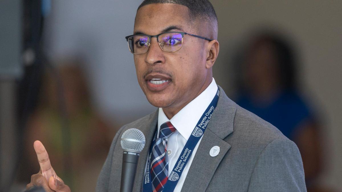 Demetrus Liggins, Fayette County Public Schools superintendent, speaks during the district’s Budget Solutions Work Group first meeting at the Hill in Lexington, Ky., on Wednesday, June 25, 2025.