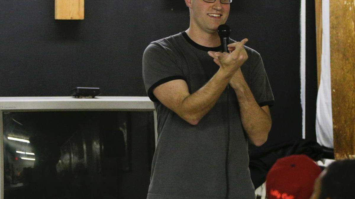 Comedian Shawn Reynolds : The Robin Hood of Comedy , entertained at  the Community Inn shelter run by the Catholic Action Center on  Tuesday December 23, 2014 in Lexington, KY.