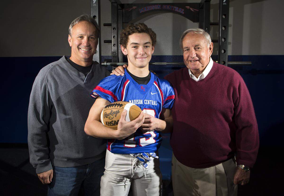 Kody Kidd during his high school playing days at Madison Central with his father, Keith, and grandfather, Roy Kidd.