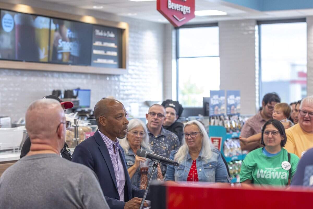 Joe Collins, Wawa director of store operations, speaks during an event for VIP customers at Wawa's first Central Kentucky location at 3000 Lexington Road in Nicholasville, Ky., on Wednesday, Sept. 10, 2025. The location is scheduled to open Friday.  