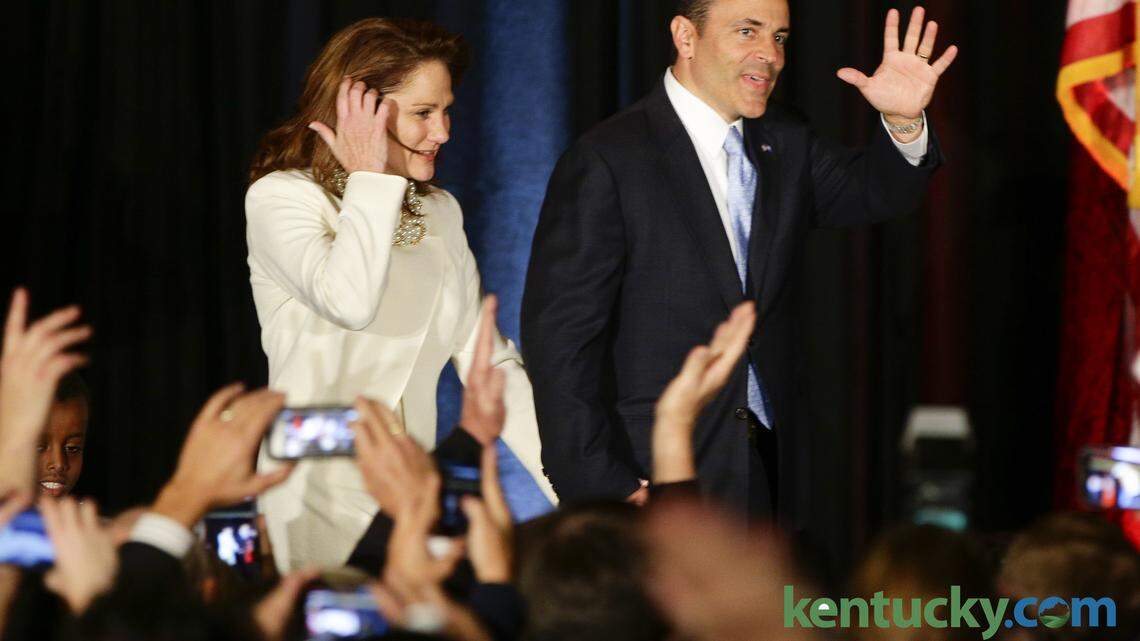 Matt Bevin and his wife Glenna took the stage after he  won the election for Governor of Kentucky at the Galt House in  Louisville , Ky. on Tuesday November 3, 2015. Photo by Mark Cornelison | Staff