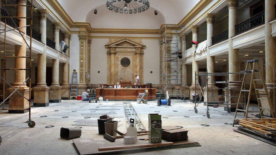 The Senate Chambers at the Kentucky State Capitol underwent renovations on Wednesday, Aug. 5, 2015.  Photo by Erin McLaughlin | StaffThe Senate Chambers at the Kentucky State Capitol underwent renovations on Wednesday, Aug. 5, 2015.  Photo by Erin McLaughlin | Staff