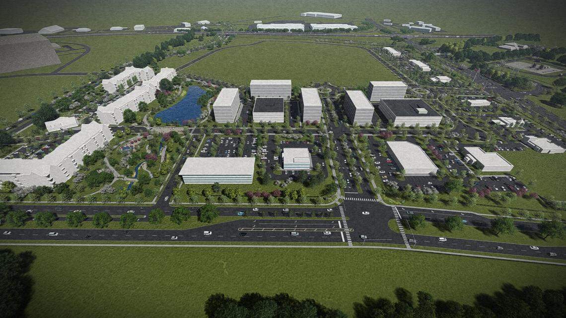 A rendering of Hamburg East, a development that will include apartments, a hotel, office space, retail and restaurants off of Polo Club Boulevard in Lexington, Ky.