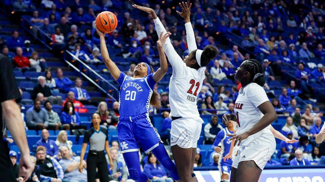 UK and Amiya Jenkins (20) will look to snap the program’s six-game losing streak to rival Louisville when the Wildcats travel to the KFC Yum Center on Dec. 17.