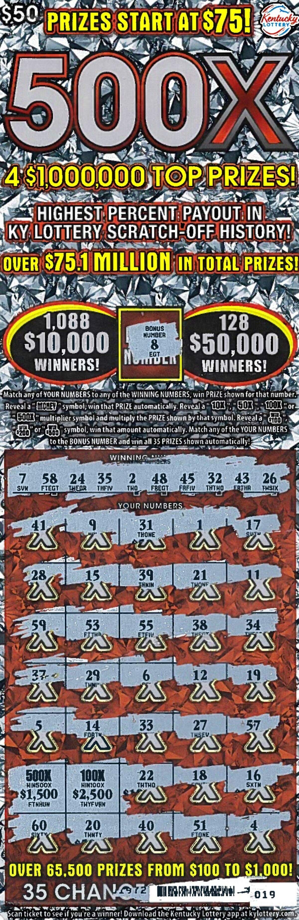An anonymous woman from Dry Ridge, Kentucky in Grant County won $1 million playing the scratch-off. Her ticket multiplied $2,500 by 100 and $1,500 by 500, meaning she won the game's top prize.