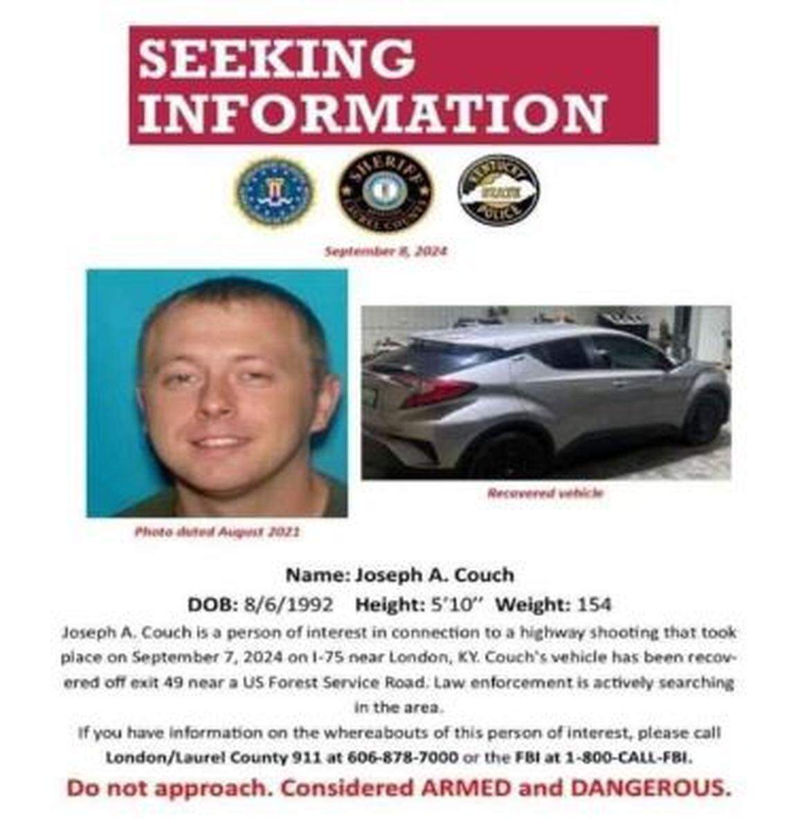 A $35,000 reward was offered for information leading to the capture of suspected I-75 shooter Joseph Couch.