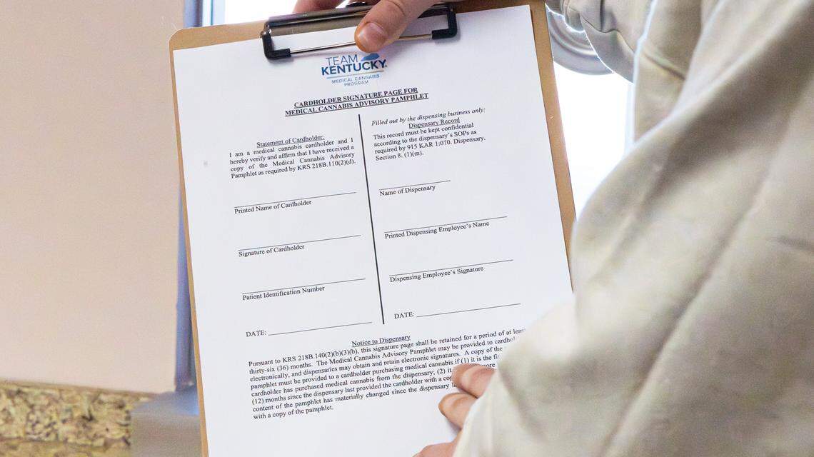 Customers will complete a cardholder screening page before placing an order for medical cannabis at Blue Sage, a new medical marijuana dispensary set to open on 172 Imperial Way, in Nicholasville, Ky,  on Jan. 12, 2026.