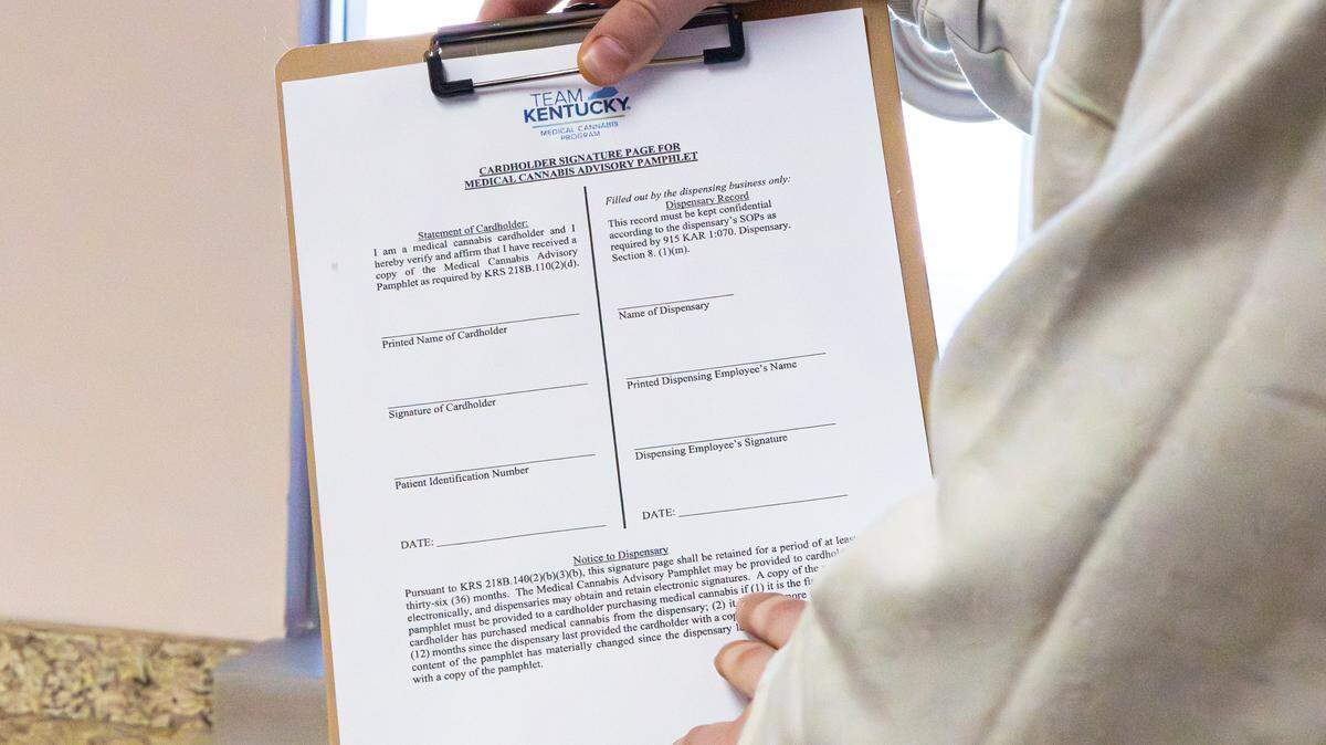 Customers will complete a cardholder screening page before placing an order for medical cannabis at Blue Sage, a new medical marijuana dispensary set to open on 172 Imperial Way, in Nicholasville, Ky,  on Jan. 12, 2026.