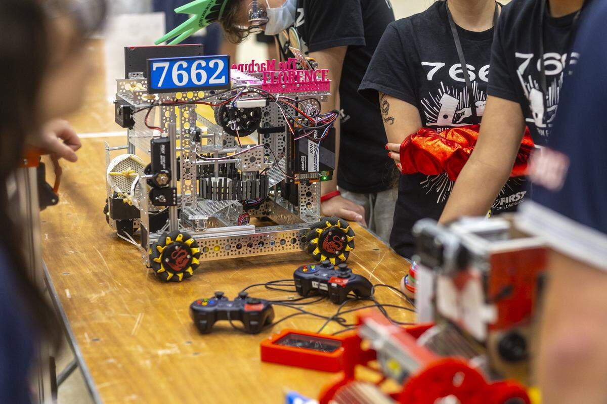 Teams prepare their robots for competition during the Run for the Robots international robotics competition at Alltech Arena in Lexington, Ky., on Friday, May 29, 2026.