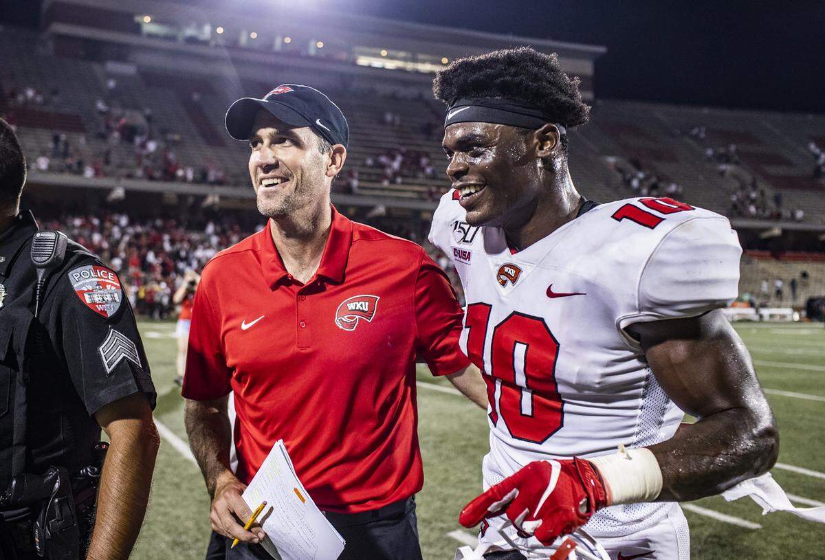 Western Kentucky star defensive end DeAngelo Malone (10) is using the NCAA-granted extra year for a fifth season playing for the Hilltoppers in 2021.