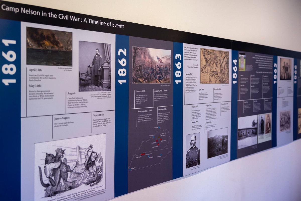 A timeline of Camp Nelson during the Civil War is on display at Camp Nelson National Monument in Nicholasville, Ky., on Monday, June 3, 2024.