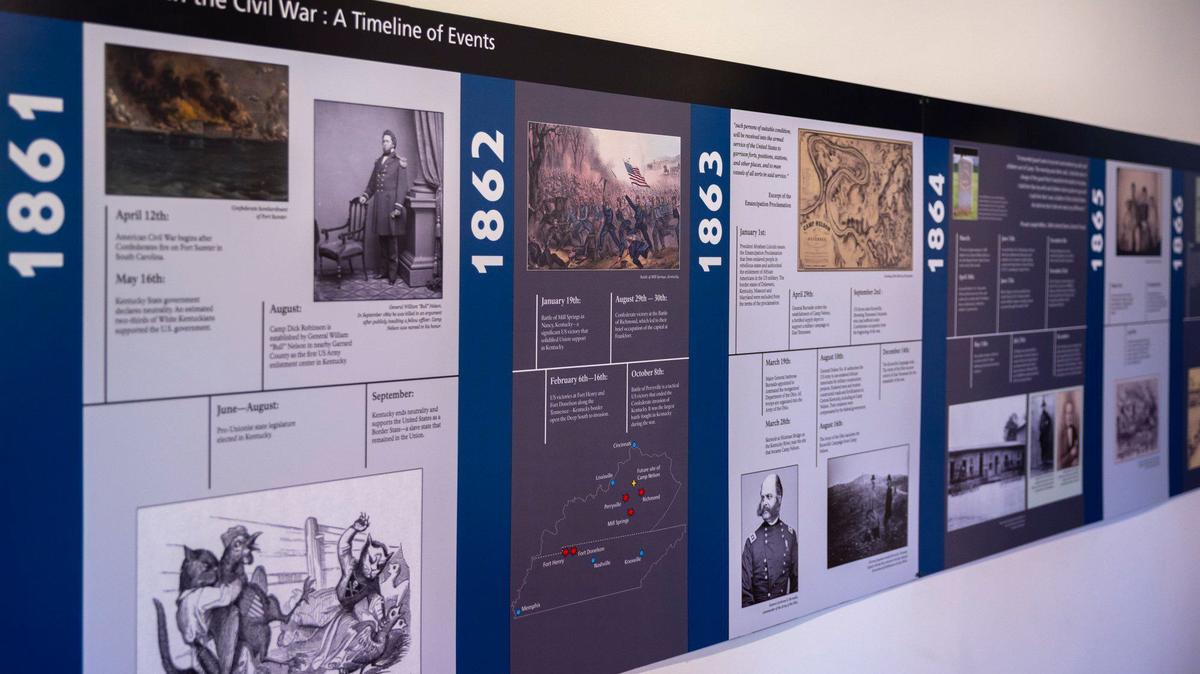 A timeline of Camp Nelson during the Civil War is on display at Camp Nelson National Monument in Nicholasville, Ky., on Monday, June 3, 2024.