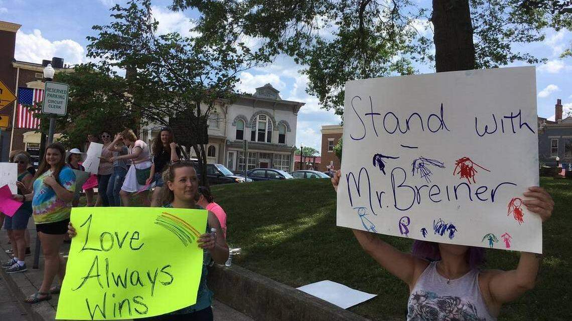 People protested in June 2017 in Mount Sterling after a middle school chorus teacher’s contract was not renewed. Nicholas Breiner had  posted on Instagram that he is bisexual. The Montgomery County school superintendent said Breiner’s sexual orientation wasn’t a factor in the district’s decision.