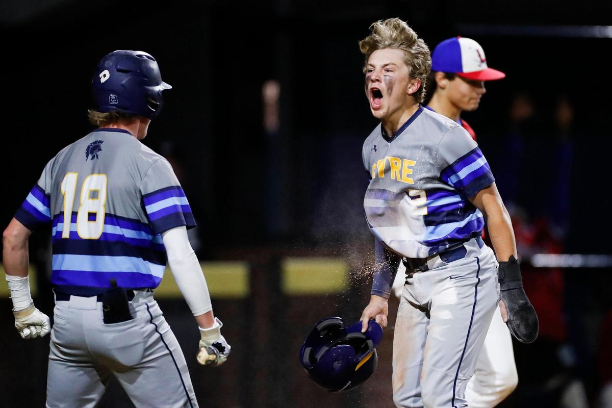 Sayre’s Dirk Visser (2) celebrates after scoring to give the Spartans the lead over Lafayette on Tuesday night.