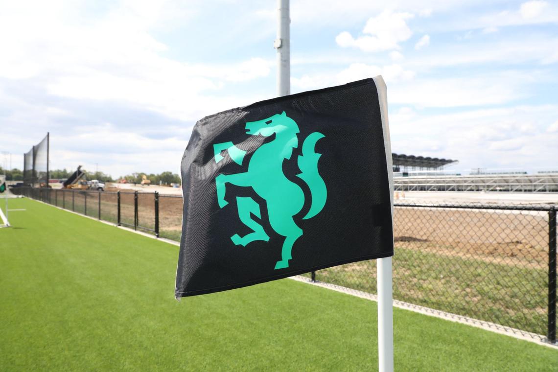The Lexington Sporting Club logo is displayed on a corner flag at one of the practice fields adjoining the site of the new 7,500-seat stadium.