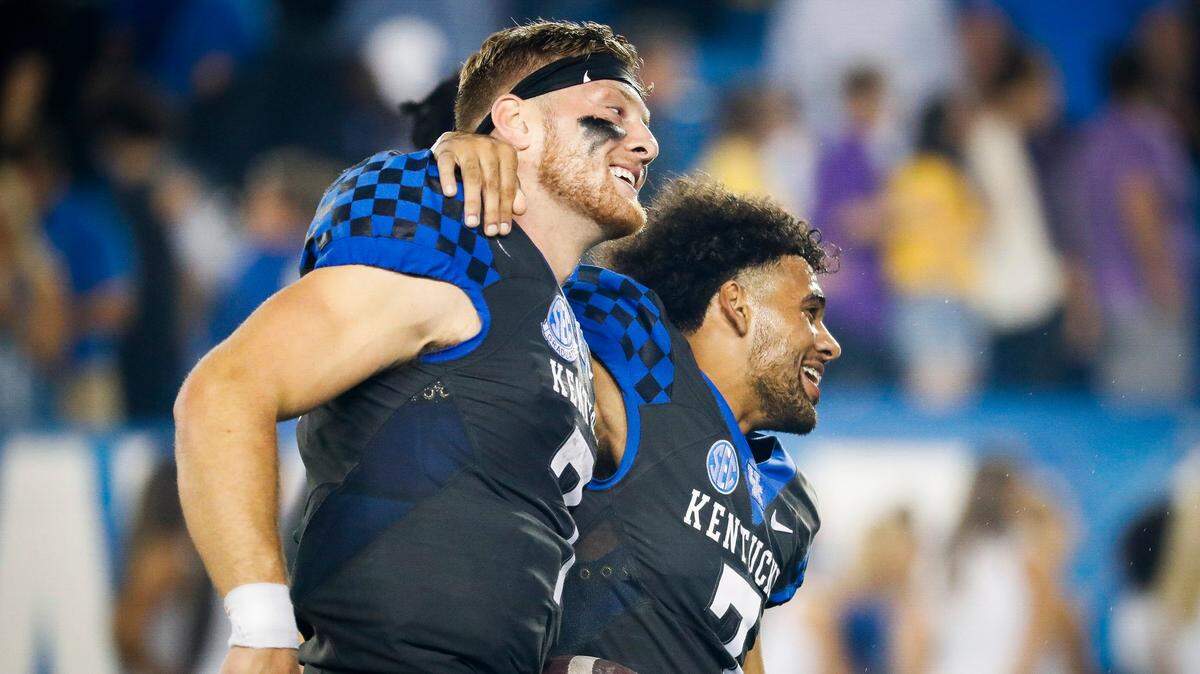 Kentucky quarterback Will Levis (7) and safety Vito Tisdale (7) should both factor heavily into the Wildcats’ fortunes in 2022.