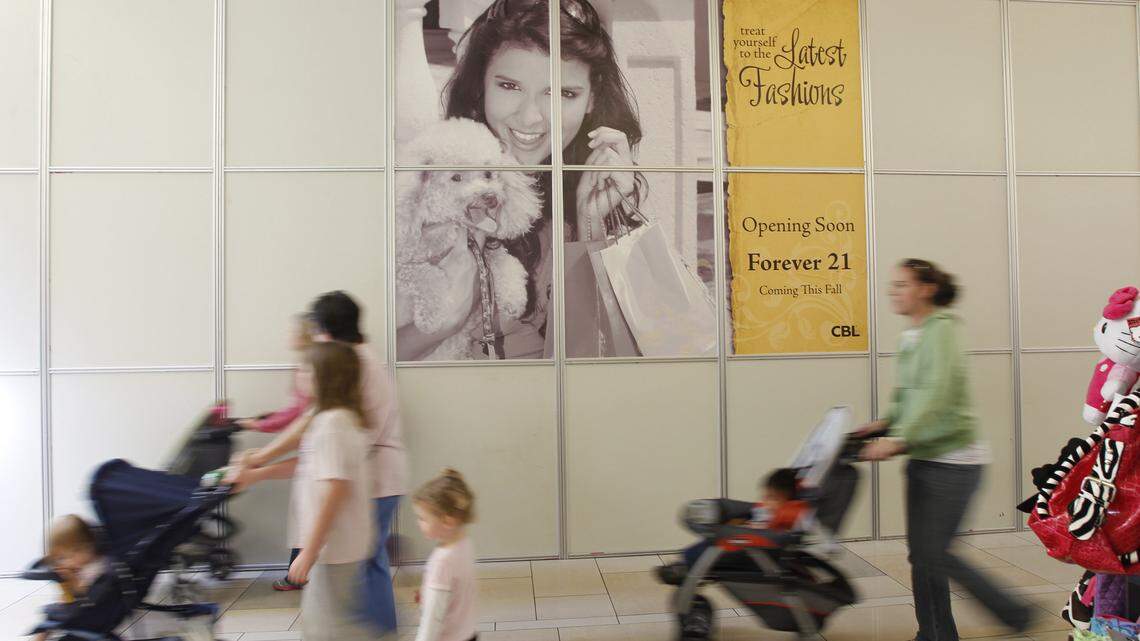 Signs informing customers of changes and renovations are common at the mall. This one is for Forever 21, set to arrive later this fall.