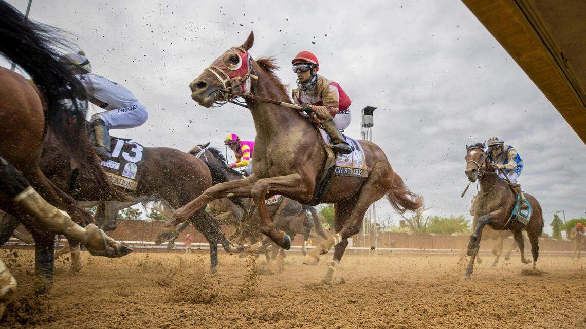 Rich Strike, with Sonny Leon up, was tucked in the back of the field as he made his way around turn 4 at Churchill Downs in Louisville, Ky. Saturday, May 7, 2022. Rick Strike went on to win the 148th running of the Kentucky Derby.
