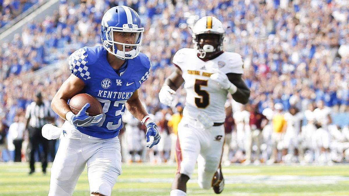 Kentucky wide receiver David Bouvier, the former walk-on from Lexington Catholic, has caught a touchdown pass in each of UK’s first two games.