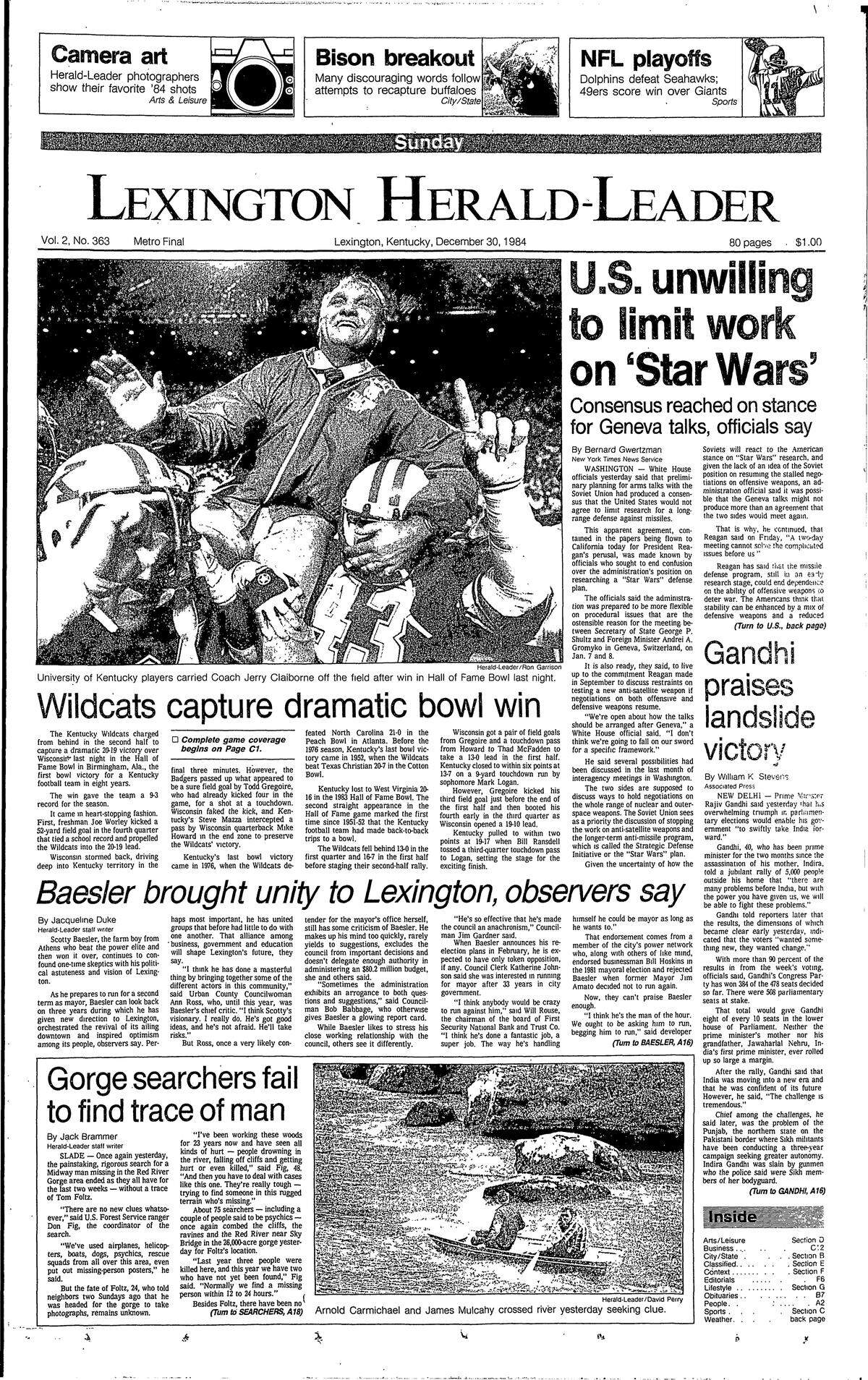 The front page of the Lexington Herald-Leader on Dec. 30, 1984.