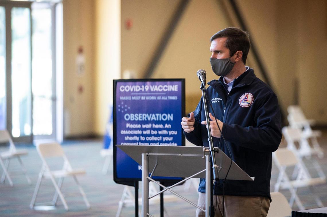 Gov. Andy Beshear was on site when the regional vaccination center opened Tuesday at the Kentucky Horse Park Alltech Arena in Lexington.