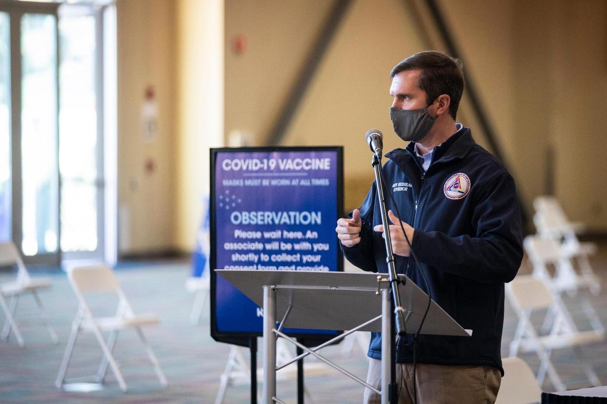 Gov. Andy Beshear was on site when the regional vaccination center opened Tuesday at the Kentucky Horse Park Alltech Arena in Lexington.