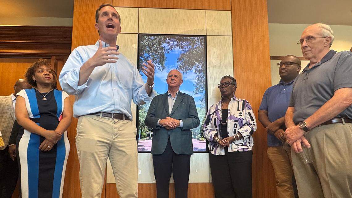 Kentucky Gov. Andy Beshear speaks at an event in South Carolina on Wednesday, July 16, 2025.