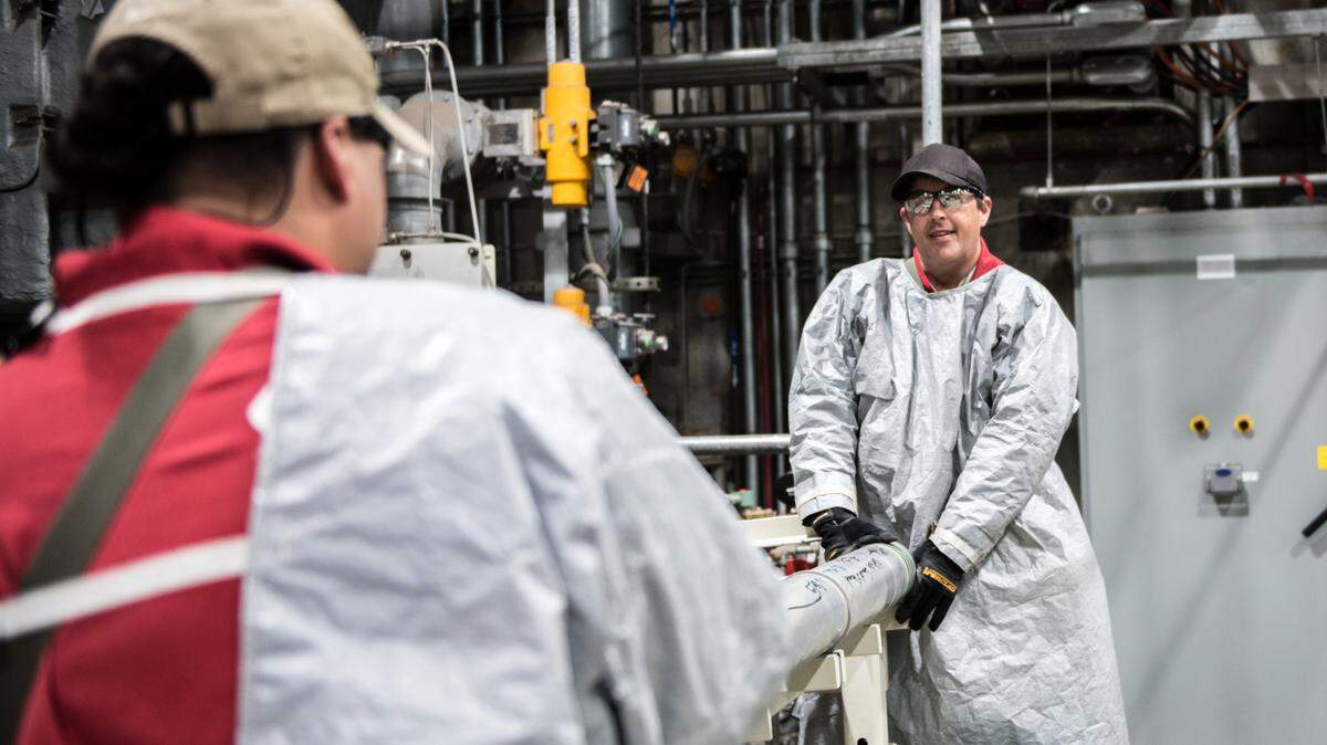 The last weapon in the nation’s chemical weapons stockpile, an M55 rocket containing GB nerve agent, was placed on a conveyor so that it could be destroyed at the Blue Grass Chemical Agent-Destruction Pilot Plant July 7, 2023.