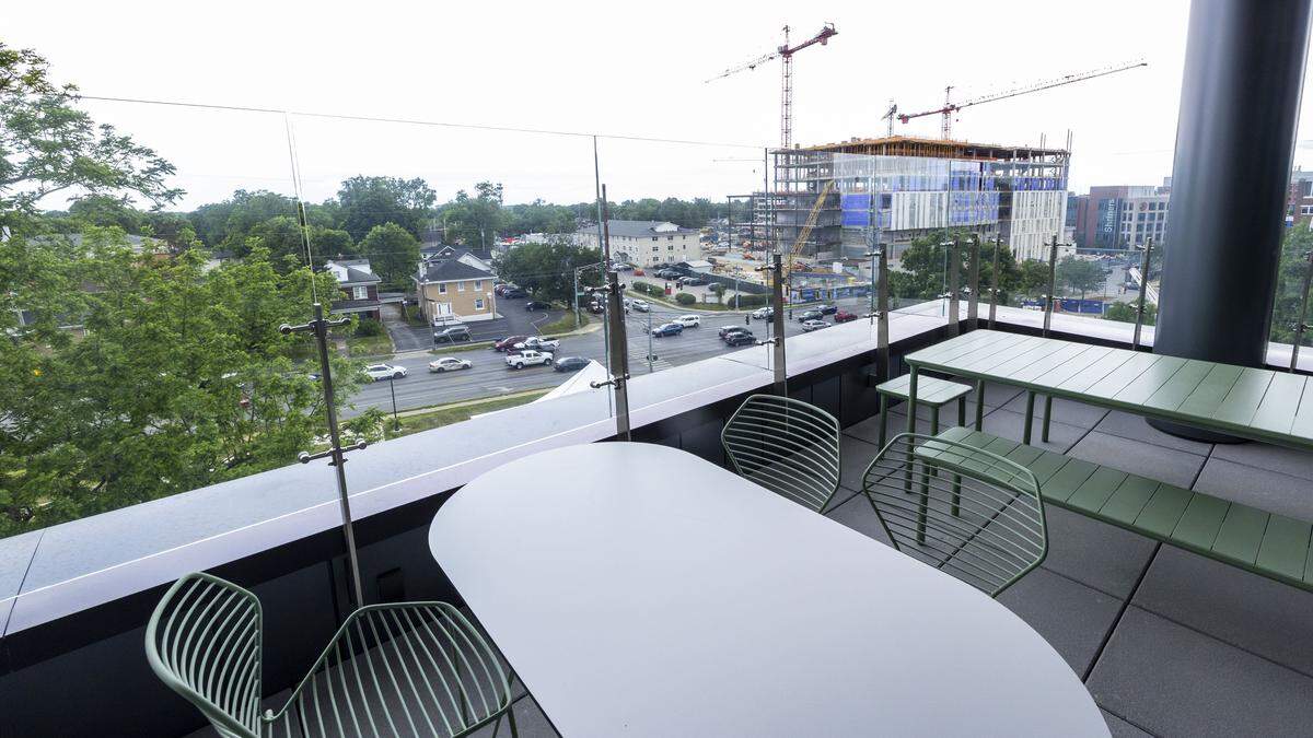 The four-story, $60 million Martin-Gatton Agricultural Sciences Building, located at the University of Kentucky on the corner of Cooper Drive and Nicholasville Road, has outside patios overlooking campus. Photographed Wednesday, May 20, 2026, in Lexington, Ky.