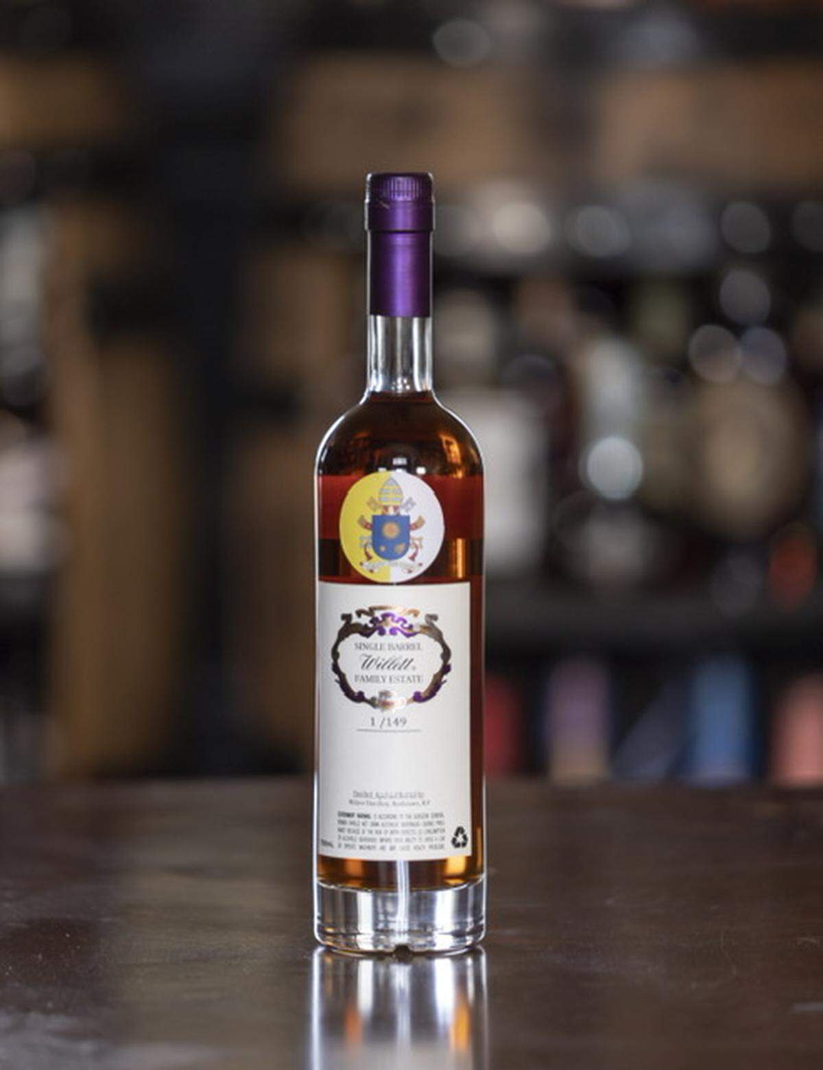 Father Jim’s Willett bourbon bottle with papal seal.